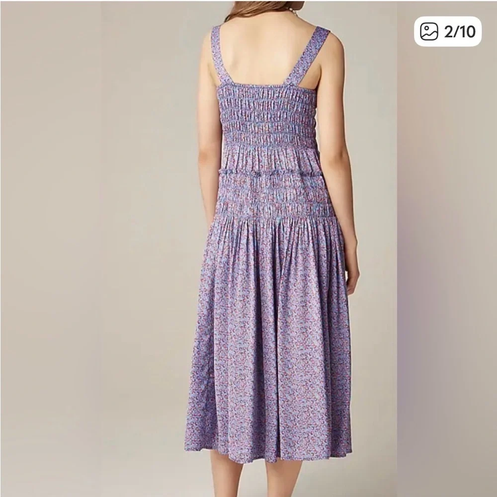 J Crew Floral Smocked Midi Dress Summer Fields Print Boho Resortwear Coquette M